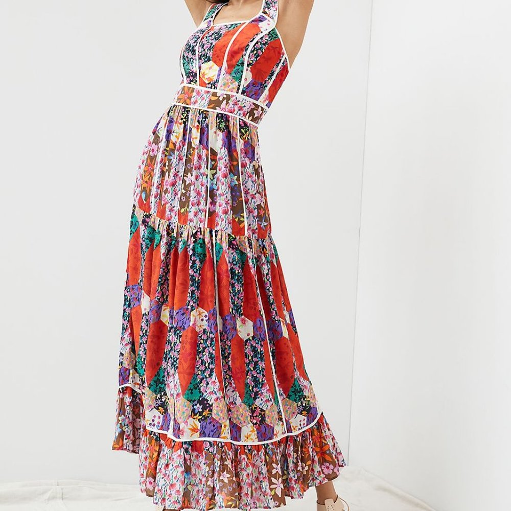 Square Floral Peasant Boho Art Deco Chic Hip Farm Hipster Hippie Patchwork Dress